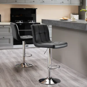 JHK PU Leather Bar Stools Set of 2 – Adjustable Height with Backrest 🪑
