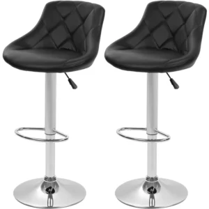 Set of 2 PU Leather Swivel Bar Stools – Adjustable Height with Back 🪑