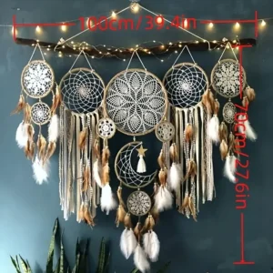 5-piece large Dream Catcher, handcrafted Moon Dream Chaser, Bohemian wall decoration Moon and Sun Sweet Dream Bedside decoration