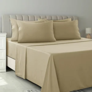LUX Décor 6-Piece Solid Sheet Set – Brushed Microfiber, 16″ Deep Pocket, Embroidered & Plain Pillowcases