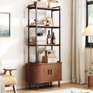71" Tall Bookcase with Sliding Door & Cabinet