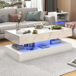 Modern Coffee Table with LED Lights & 2 Drawers