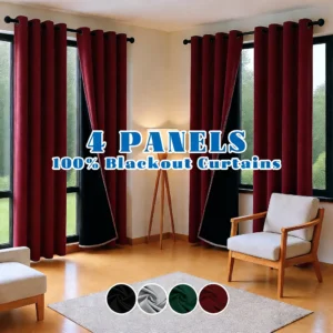 4 Panels 100% Blackout Curtains, Thermal, Privacy Drapes for Living Room Bedroom Office Balcony