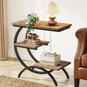 Tribesigns C-Shaped End Table with 3 Shelves