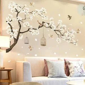 White Cherry Blossom Wall Decal – Peel & Stick, 50x74 in