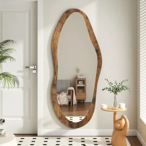 Asymmetrical Wood Frame Mirror – 47x20 in