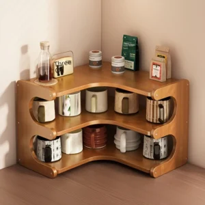 Bamboo Corner Desk Organizer Shelf for Plants & Books