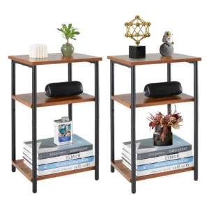 2/3-Tier End Table – Steel Frame Side Table with Adjustable Feet, Space-Saving