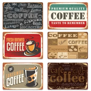 Retro Coffee Shop Metal Wall Poster – Frameless