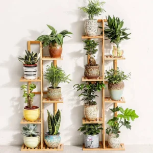 Bamboo Vertical Plant Stand (6–7 Pots) – Indoor/Outdoor Corner Shelf