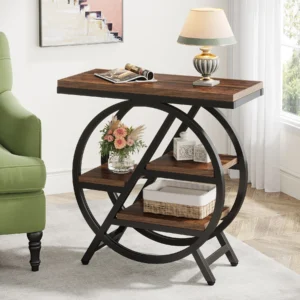 Narrow End Table with 3 Shelves – Industrial Wooden Side Table