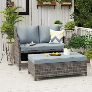 2-Piece Wicker Loveseat & Coffee Table Set
