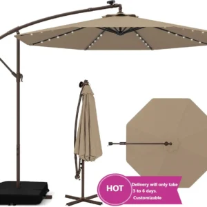 10FT Offset Patio Umbrella with Base & Solar Lights