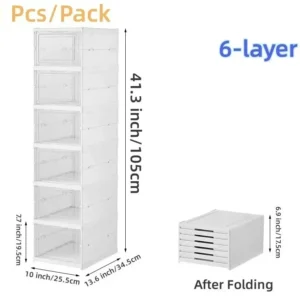 6 Layers Shoes Box Foldable Transparent Sneaker Shoe Storage Organizers Box Stackable Dustproof High-top Cabinet Shoe Rack Shelf