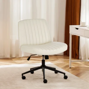 JHK Armless Swivel Desk Chair with Wheels & PU Leather Seat
