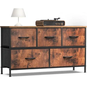 JHK 5-Drawer Fabric Dresser with Steel Frame Storage Cabinet