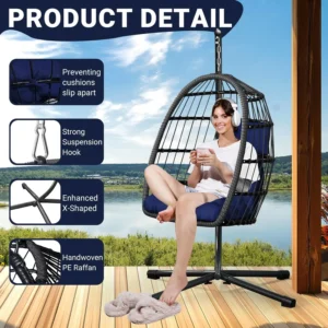 Rattan Wicker Hanging Egg Chair with Stand