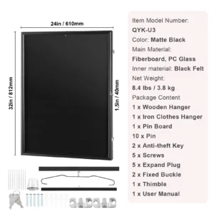 SucceBuy Jersey Display / Sports Card Display Frame Case, Large Lockable Sport Shadow Box, 98% UV Protection PC Glass & Hangers